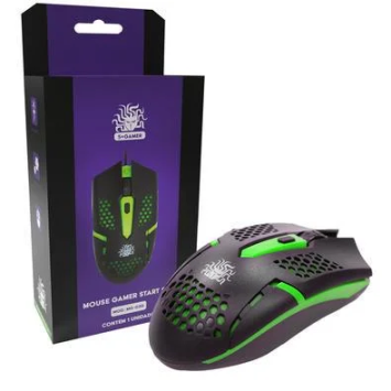 Mouse 5+ Gamer Start 2.0, 1500 DPI, USB, Ergonômico, Preto e Verde - 015-0091